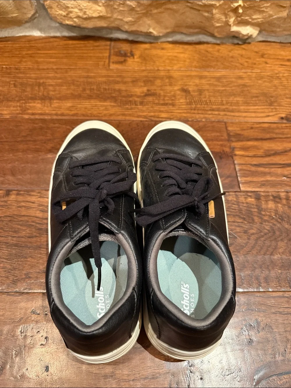 Dr. Scholl's Black Leather Sneakers with Cream Soles